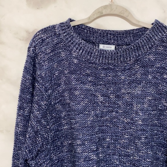 Susina Marled Blue Knit Crewneck Pullover Sweater - Picture 4 of 9